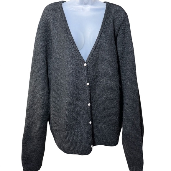 Old Navy Black Cardigan Sweater With Faux Pearl Buttons Size XXL TALL - Picture 2 of 10
